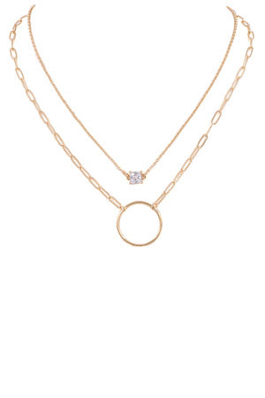 Layered Ring & CZ diamond Pendant Necklace