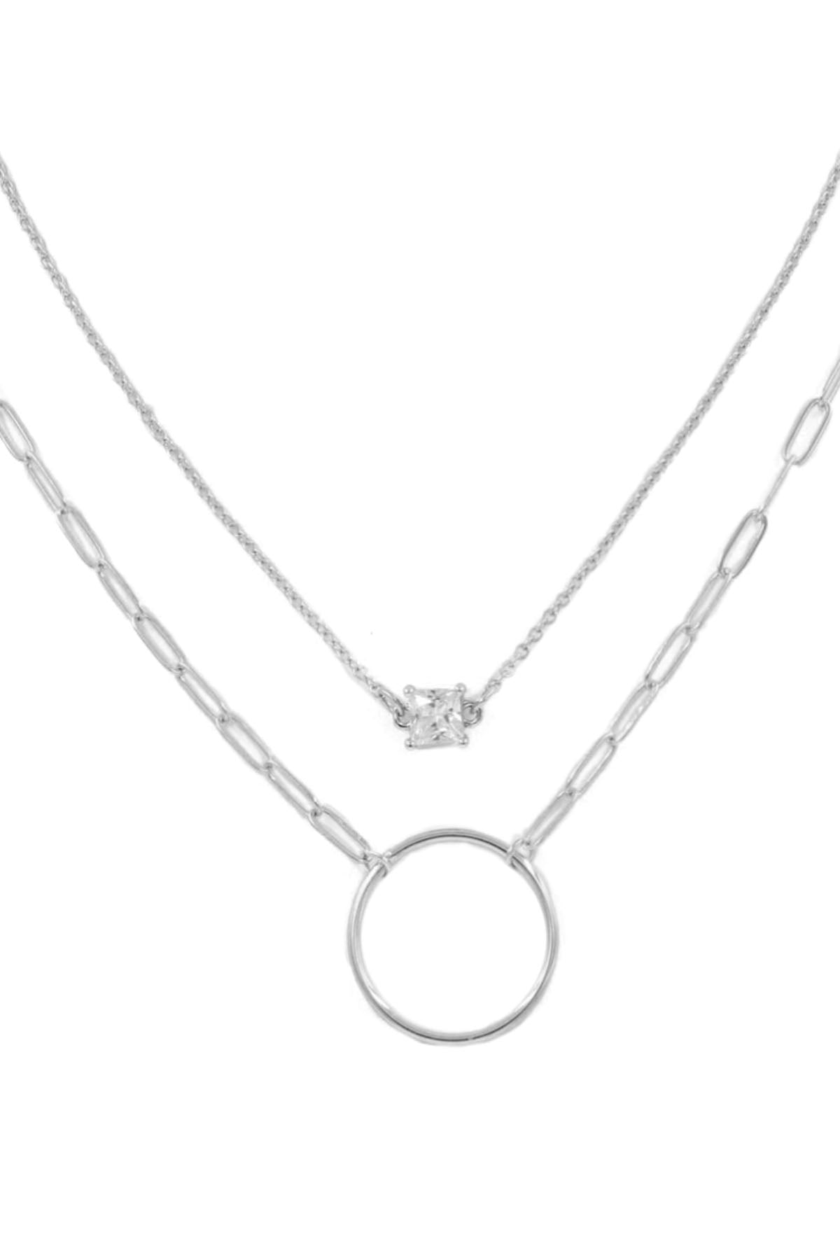 Layered Ring & CZ diamond Pendant Necklace