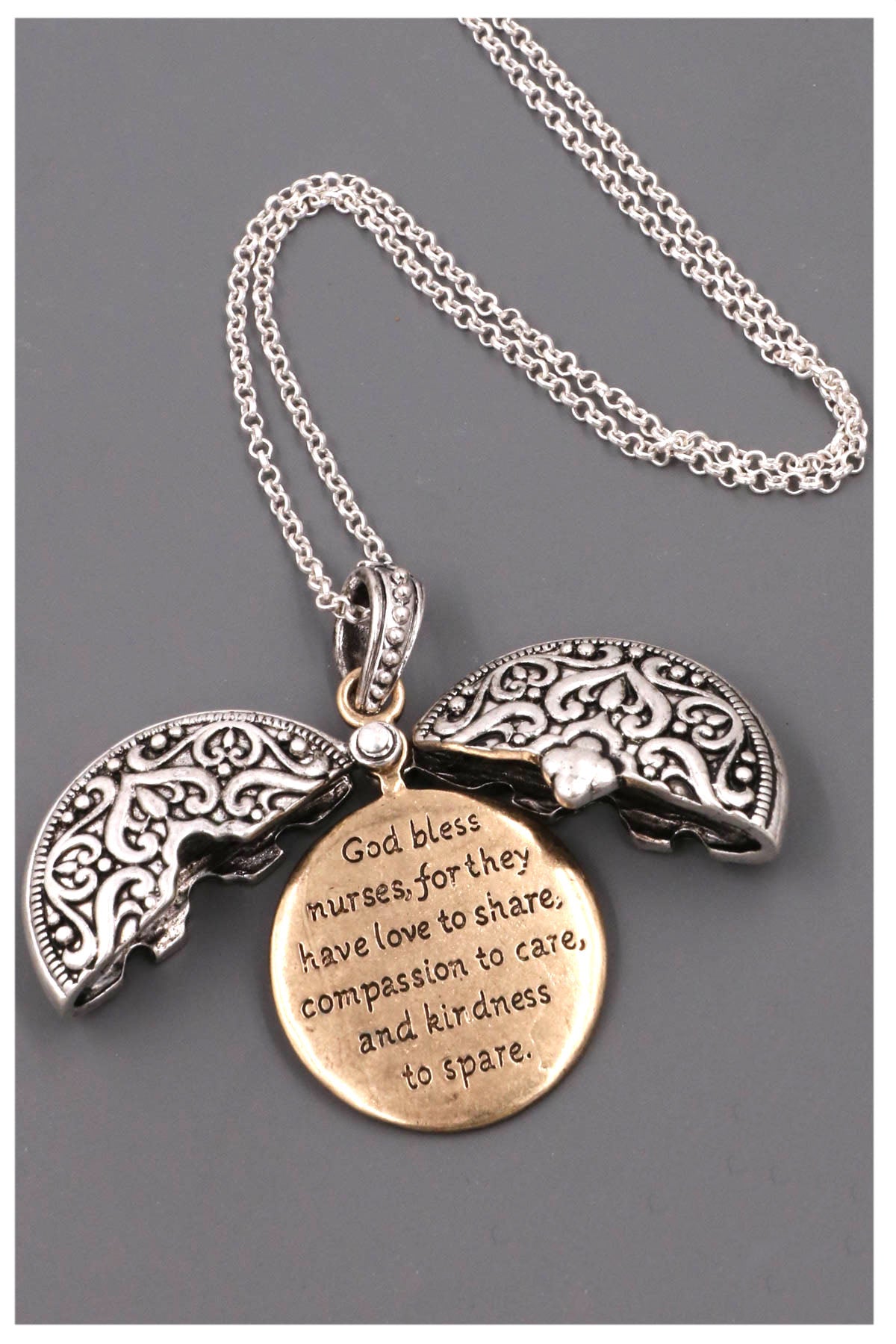Nurse's Blessing Engraved Locket Pendant Necklace